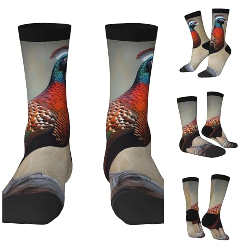 Athletic Socks for Men Sport Running Calf Socks Red Pheasant Crew Socks for Women Novelty Socks