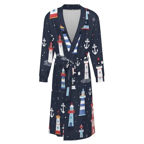 Colorful Lighthous Soft Robe Long Sleeve Bathrobes V Neck Sleepwear Spa Robes with Belt Men Woman4