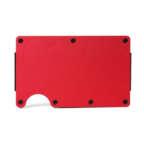 Image of Minimalist Carbon Fiber Wallet for Men, Money Clip Cash Strap Wallet, RFID Blocking Metal Wallet Aluminum Card Holder,Front Pocket Wallet(Matte Red)