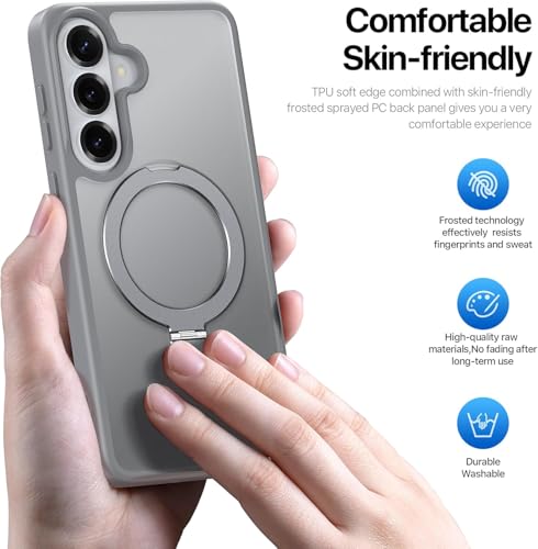 Image of DIZORO Polycarbonate Magnetic Ostand Ring Basic Case Fit Compatible with Samsung Galaxy S26 Case, Compatible with Wireless Charging,Military Grade Drop Translucent Hard Tested Back Cover (Grey)