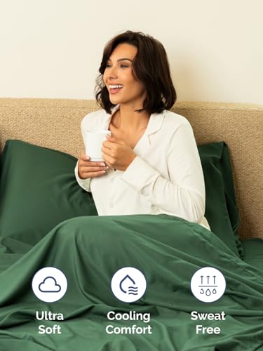 Image of Extra Deep King Sheet Set - 6 Piece Breathable & Cooling - Emerald Green | Hotel Luxury Bed Sheets Set, Easy & Secure Fit, Ultra-Soft, Wrinkle & Fade Free, Comfy Sheets Set with Extra Deep Pockets