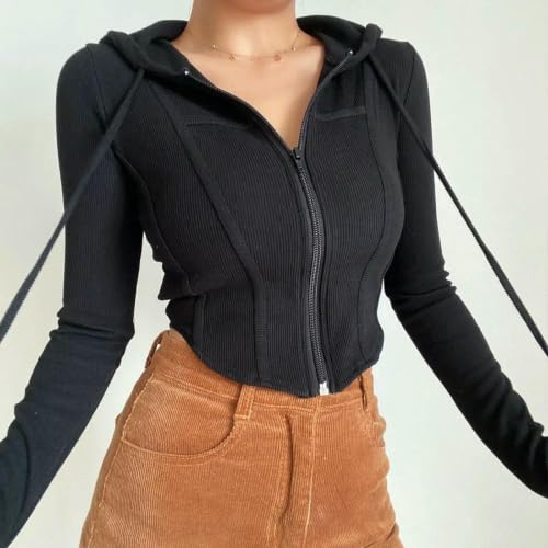 Sweat à capuche femme uni pull léger printemps veste ajustée