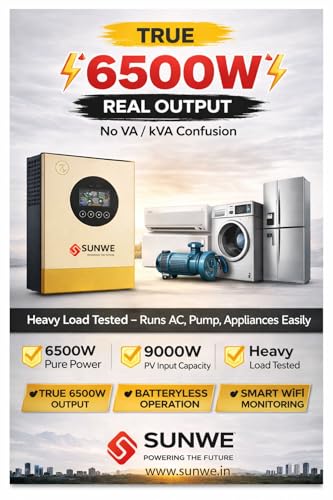 Image of Hybrid Solar Inverter 6.5KW 48V | Single Phase | Parallel Support | Transformerless | On-Grid Off-Grid | Batteryless | Grid Export | WiFi | Supports Lithium & Lead-Acid | 2 Years Warranty