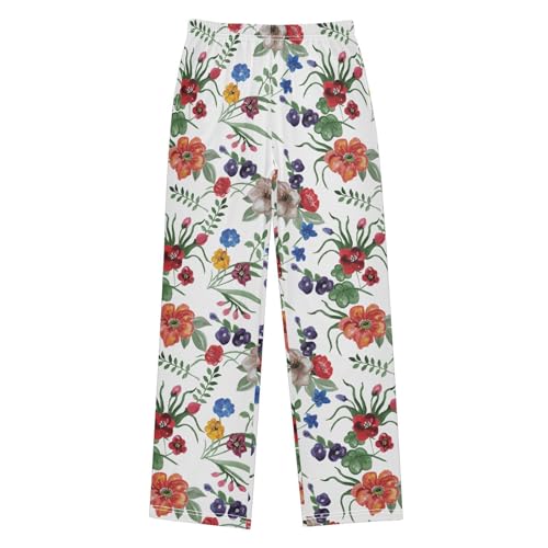 ZZXXB Summer Colorful Flowers Boys Long Pants Soft Trousers Elastic Waist Kids Lounge Bottoms with Pockets S-XL