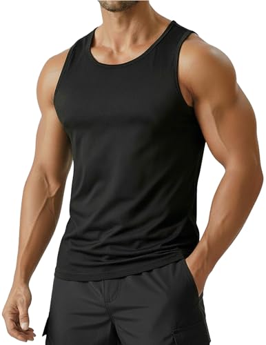 PINSPARK Męski tank top, sportowa, oddychająca koszulka z mięśniami, UPF 50+, ochrona przed promieniowaniem UV, szybkoschnąca, na siłownię, do biegania, na czas wolny, koszulka funkcyjna, czarny, XL