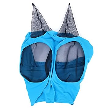 Cenpek - Maschera da mosca con orecchie, liscia ed elastica, per cavalli, con protezione UV, colore: blu