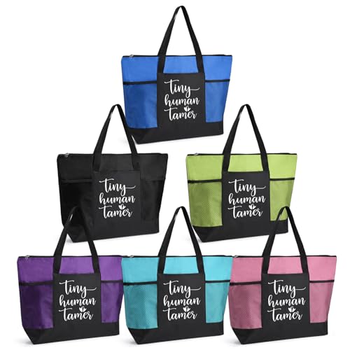 Locmeo 6 Pcs Daycare Babysitter Tote Bags with Mesh Pocket Daycare Teacher Thank You Gift Teacher Appreciation Week Gifts