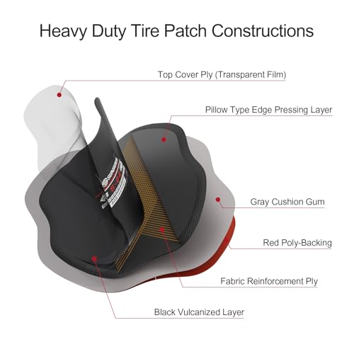 Image of SUNSOUL 10Pcs Bias Tire Patch, 5.32 inch x 5.32 inch Heavy Duty Tire Repair Patches | Bias Tire, 2 Size Options, Extra Large Bonding Area, Permanent Vulcanized Seal, Fits Commercial Truck, Tractor, Farm Vehicles