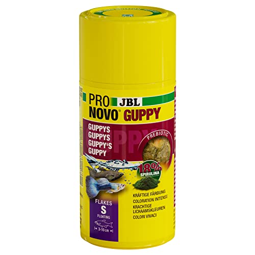 JBL PRONOVO GUPPY FLAKES, mangime base per guppy e altri pesci ovovivipare da 3-10 cm, fiocchi per pesci, taglia S, 100 ml