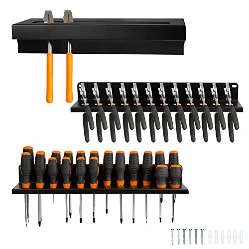 Image of Iron Forge Tools Metal Hand Tool Organizer, Hammer & Pliers and Screwdriver Storage Rack - Wall Mounted Holder for Workshop, Organizer and Storage
