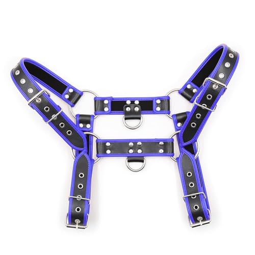 Punk PU Leather Harness for Man Adjustable Leather Harness Body Chest Half Harness Punk Belt Clubwear Costume (Blue)