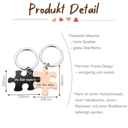 JSDDE Pärchen Schlüsselanhänger mit Gravur Du bist mein, Ich bin dein Süße Puzzle Anhänger mit Creative Design Keychain Schlüsselringe Schlüsselbund Geschenk für Paar Freunde Papa Mama Familie