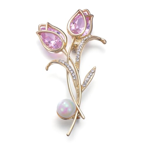 Image of 14K Gold-Plated Flower Brooch Pins Crystal Rhinestone Flower Brooch Pin Accessories Christmas Birthday Gift for Women