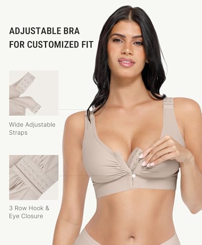 Image of FeelinGirl Post Surgery Compression Bra for Women's Front Closure Bra with Adjustable Straps Wirefree