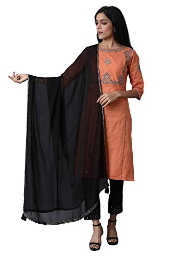 Image of W for Woman Solid Printed Gold Border Chiffon Dupatta