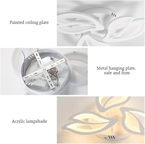 Image of LED Ceiling Light Dimmable, Living Room Lamp with Remote Control, Brightness Color Changing Flower Design White Acrylic Shade for Dining Table Bedroom Chandelier