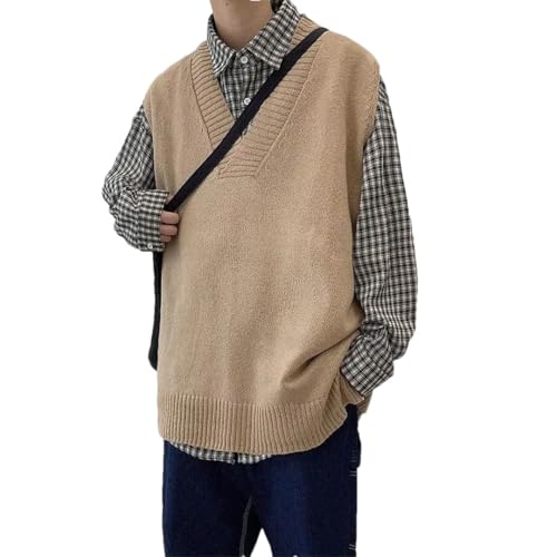 Men Knitted Sweater Vests Loose Simple Harajuku Sleeveless Japanese Style Teens Chic Vest