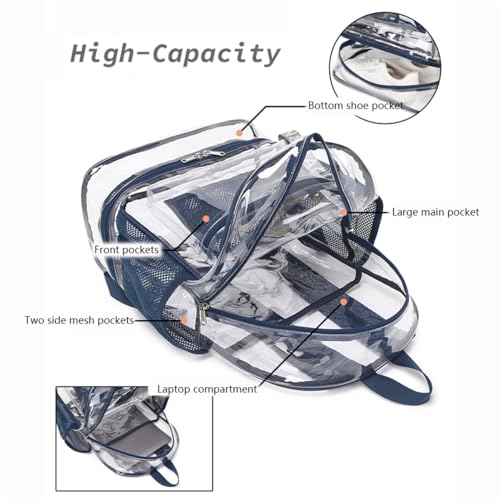 Generic Clear Backpack Heavy Duty, See Through Backpack Purse, Gym Backpack with Laptop and Shoe Compartment (Dark Blue), 32*19*45cm4