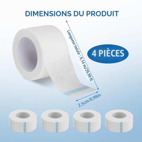 4 Rouleaux Ruban Micropore Chirurgical Médical Auto-Adhésif,2,5cm x 9,14m Bande Hypoallergénique Respirante,Sparadrap Flexible pour Extensions de Cils,Blessures,Pansements,Idéal pour Peaux Sensibles – vue 2