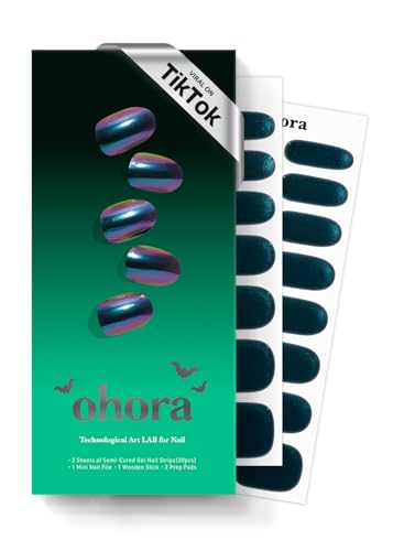 Image of ohora Semi Cured Gel Nail Strips (N Mystic Chrome) - Works with Any Lamps, Salon-Quality, Long Lasting, Easy to Apply & Remove - Includes 2 Prep Pads, Nail File & Wooden Stick