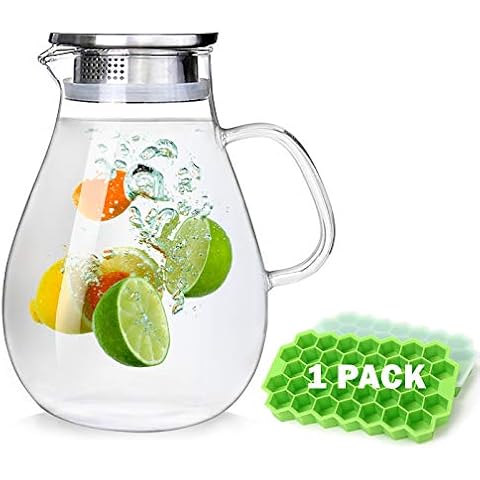 88OZ Glass Water Pitcher with Lid and Spout, High Heat Resistance Pitcher Water jug for Hot/Cold Water & Iced Tea Wine Coffee Milk and Juice Beverage Carafe (2.6L) Cover
