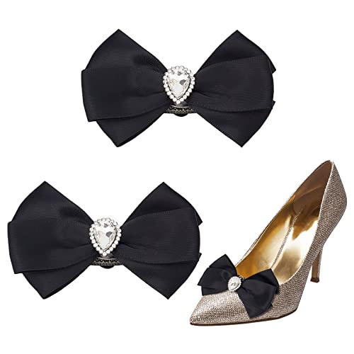 CHGCRAFT 1 Paire de Pinces à Chaussures avec Nœud en Ruban de Cristal Strass Pinces à Chaussures Nœud Papillon Détachables Pinces à Chaussures en Polyester Strass pour Talons Chaussures Cover