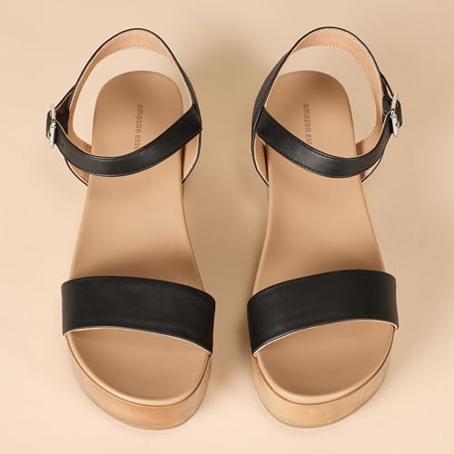 Image of Amazon Essentials Women's Two Band Ankle Strap Open Toe Flatform Sandal