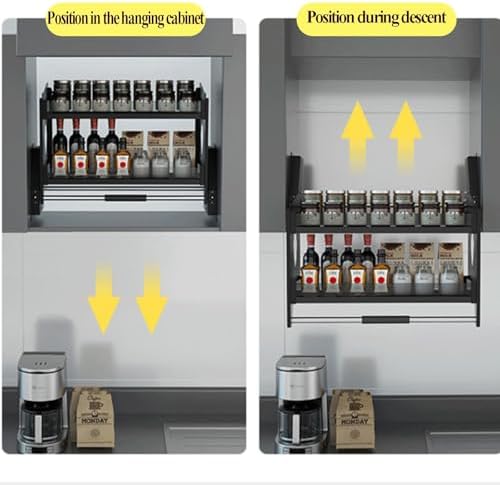 Adjustable Height Kitchen Cabinet Pull-Out Storage Rack, Wall-Mounted Spice Organizer, Heavy-Duty Cabinet Baskets for Optimized Kitchen Space (29.92in)