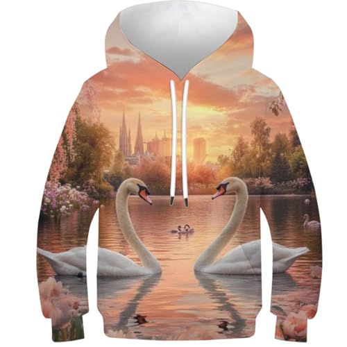 Sweat à capuche sport imprimé cygne 3D pull manches longues pour enfant