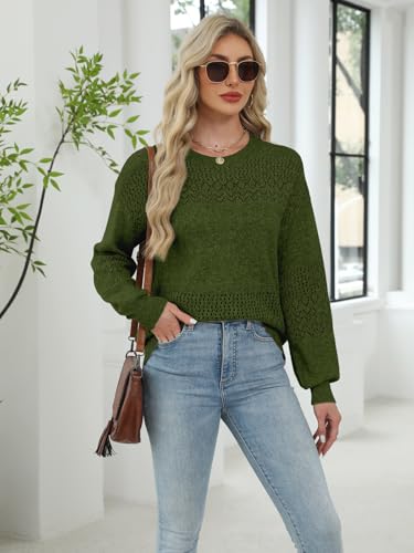 Image of Lylinan Womens Sweaters Casual Boho Long Sleeve Shirts Crewneck Lightweight Crochet Tops Pullover Knit Sweater