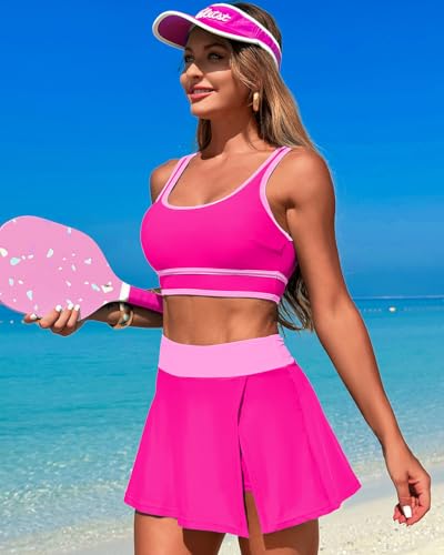 Fanuerg Women's High Waisted Bikini Sets Sporty Color Block Tummy Control Swimsuit Swim Skirt Two Piece Bathing Suit4