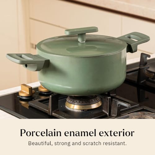 Image of Ember Cookware Arcilla Ceramic Dutch Oven 20 cm, 2.6L with Metallic Lid | 75% Less Oil Usage | Lightweight, Non Toxic Pot | ISI Certified | Ceramic Cookware | Biryani Pot | PFAS & PTFE Free | Green