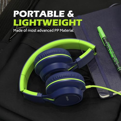 Image of AILIHEN C8 Headphones Wired, On-Ear Headphones with Microphone and Volume Control, Corded 3.5mm Headset for Boys Girl School Smartphones Chromebook Laptop Computer Tablets Airplane Travel (Blue Green)