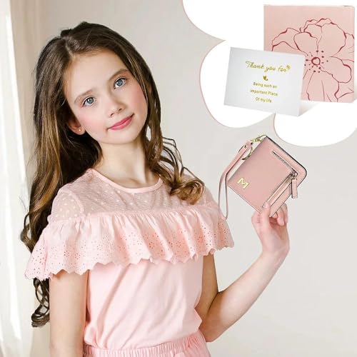 Image of COSHAYSOO Initial Teen Girl Wallets RFID Slim Wristlet Keychain Personalized Easter Basket Stuffers Birthday Gifts for 8 9 10 11 12 13 14 15 16 17 18 Year Old Teenage Girls, Pink Letter N