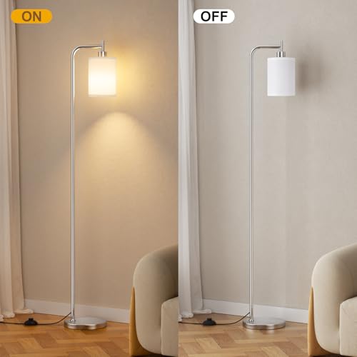 Image of Ziisee 64 inch Floor Lamp for Living Room with Remote Control, White Shade with Brushed Nickel Pole, Dimmable Tall Lamps for Bedroom Office Corner, 9W LED Bulb Included