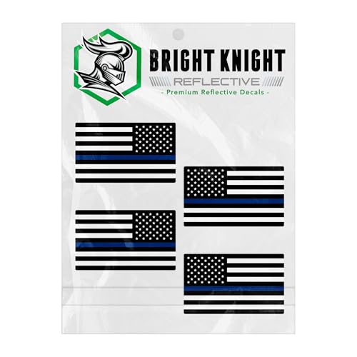 Image of Bright Knight Decals Reflective Flag Sticker, 2 inch x 1 inch Blue American Flag Sticker Reflective Mirrored 2 Pair with Retro-Reflective Vinyl, Made in USA