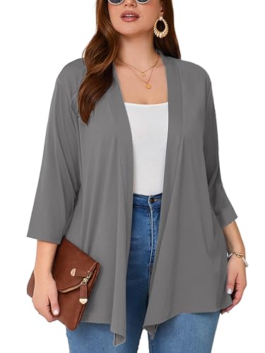 Image of AusLook Women's Plus Size Lightweight Open Front Cardigan 3 /4 Sleeve Cover Ups Shrugs Shawls and Wraps Kimono Jacket Coat