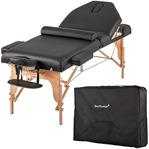 BestMassage Massage Bed Portable Massage Table 77" L 30" W 4" THK Lash Bed Height Adjustable 3 Folding PU Leather with Oxford Bag for Spa Footmassage Facial CareSpa Tattoo