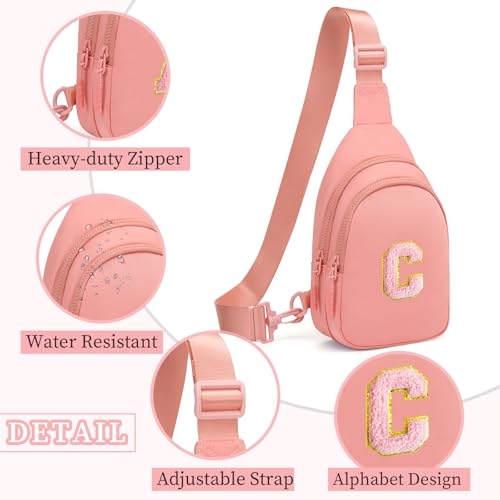 Image of Small Initial Sling Bag for Women Crossbody Bags Fanny Pack Chest Bag Purses Birthday Gift Pink, C