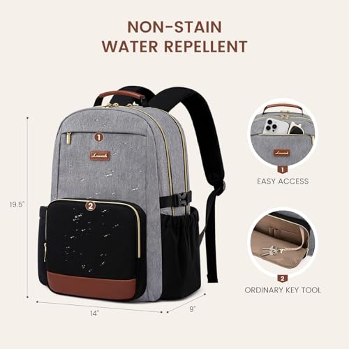 Image of LOVEVOOK Laptop Backpack for Women with Pouch Pocket for Large Capacity Cup,18 Inch Teacher Nurse College Work Backpack Purse,Waterproof Laptop Bag Computer Back Pack for Travel, Grey-Black-Brown