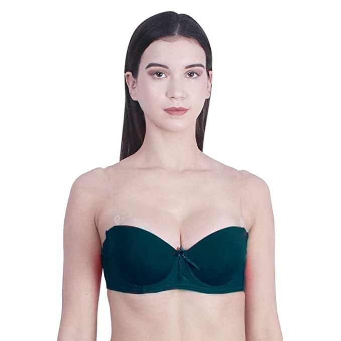 Image of Brachy Women Cotton Nylon Spandex Padded Underwire Strapless Backless Invisible Clear Transparent Back Push up Bra with (Free Extra Transparent Strap)