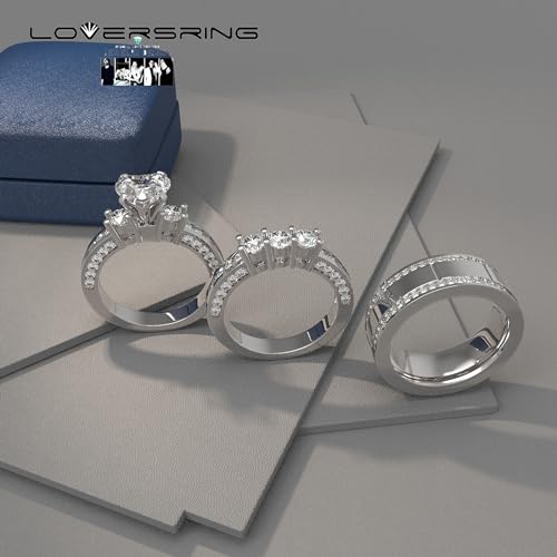 TWO RINGS Wedding Ring Sets His And Hers Promise Ring Couples Bridal Sets Women 925 Sterling Silver Red Heart Moissanite Man Titanium Wedding Bands3