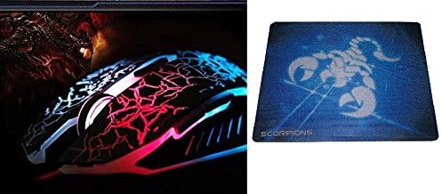 Technotech Technologies USB Gaming Mouse T1 Dragon Logo Wired Mice 2400 DPI Multi Color Braided Wire With Gaming Mousepad - Medium Size (Design/Color May Vary)