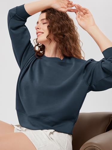 Image of ODODOS Modal Soft Long Sleeve Cropped Sweatshirts for Women Oversized Crew Neck Pullover Crop Top