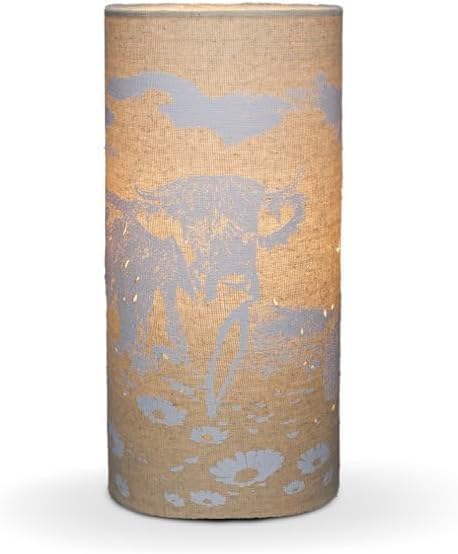 Highland Cow Fabric Table Lamp with Nature Patterns – Soft Ambient Lighting for Bedroom, Living Room, and Home Décor
