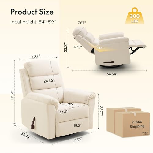 FLEXISPOT Souffle Swivel Rocker Recliner Chair for Adults, Nursery Rocking Glider Chair with Massage & Heat, FSC Wood Frame, Manual Recliner for Living Room, Nursery & Relaxation, Cream - Image 3