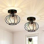 FRIDEKO HOME Modern Crystal Ceiling Light Fixture- Industrial 2 Pack Mini Semi Flush Mount Ceiling Lighting LED Crystal Chandeliers Fitting for Kitchen Hallway Dining Rooms Living Room - Black