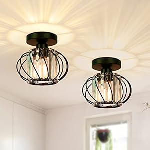 FRIDEKO HOME Modern Crystal Ceiling Light Fixture- Industrial 2 Pack Mini Semi Flush Mount Ceiling Lighting LED Crystal Chandeliers Fitting for Kitchen Hallway Dining Rooms Living Room – Black