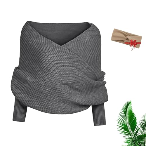 Multifunctional Scarf with Sleeves for Women Knitted Cable Wrap Shawl Sweater Scarf (Deep Gray-b)