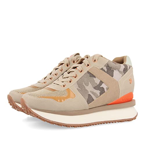 Sneakers de Camuflaje con cuña Interna combinada con Naranja Oro Biege y Menta para Mujer welscheid